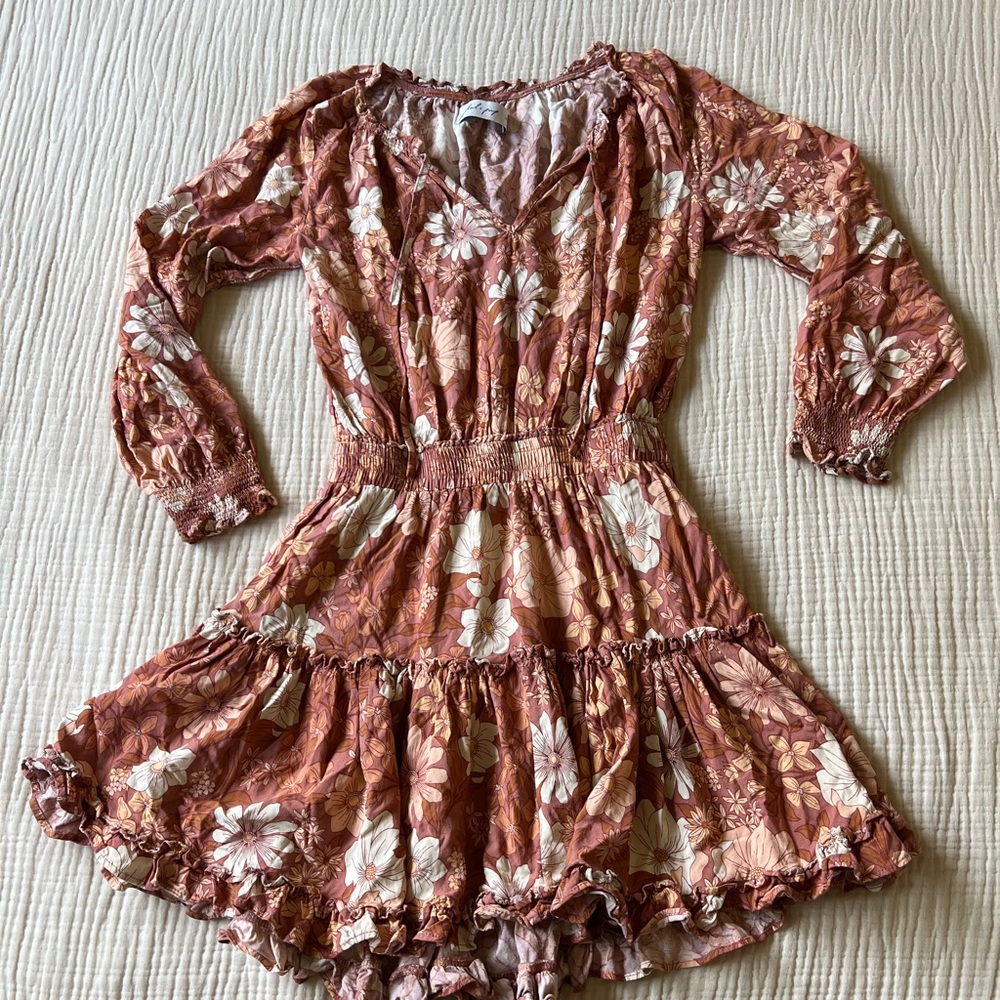 Petal & Pup Rust Floral Tiered Smocked Dress